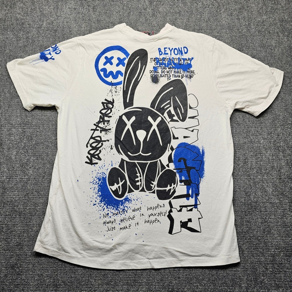 Greatful Revolution Mens 3XL White Graffiti Rabbit Graphic Tee Beyond Reality